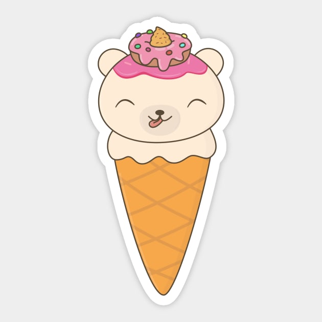Kawaii Cute Bear Ice Cream Cone T-Shirt Sticker by happinessinatee